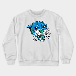 American Traditional Panther Tattoo with Hearts, Blue and Teal, with Sparkles and glitter cute gift Crewneck Sweatshirt